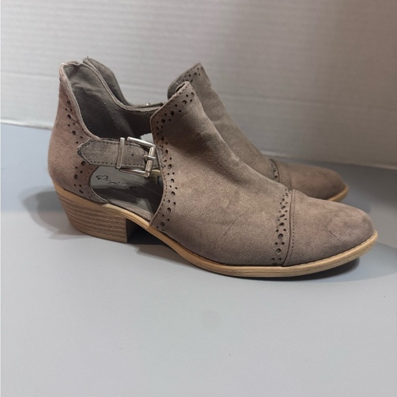 Qupid Taupe Ankle Booties with Cutout Design - Picture 2 of 4
